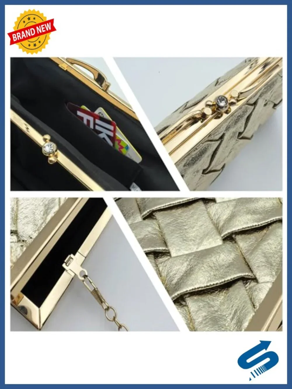 Luxury Checkered Evening Bag with Detachable Chain, Microfiber Leather Clutch